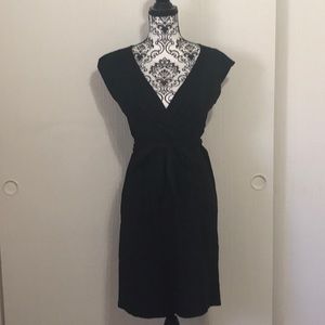 Loft black stretchy black dress with wrap detail in the front and belt